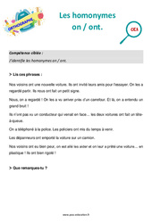 Les homonymes on / ont - Séance découverte à manipuler : Primaire 2 - PDF à imprimer