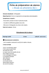 Le son [k] - Phonologie - Séquence - Fiche de préparation : Primaire 3, 4 - PDF à imprimer