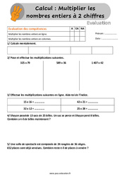 Multiplier les nombres entiers à 2 chiffres - Évaluation, bilan avec la correction : Primaire 4, 5 - PDF à imprimer