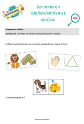 Les noms en oin/ion/ein/ien et ian/ain - Séance découverte à manipuler : Primaire 2 - PDF à imprimer