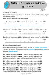 Estimer un ordre de grandeur - Cours, Leçon : Primaire 4 - PDF à imprimer