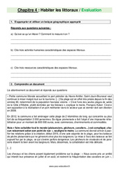 Habiter les littoraux - Examen Evaluation avec les corrections : Primaire 6 - PDF à imprimer