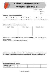 Soustraire les nombres décimaux - Exercices, révisions  avec les corrigés : Primaire 4, 5 - PDF à imprimer