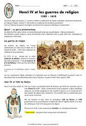Henri IV et les guerres de religion 1589 - 1610 - Exercices : Primaire 4 - PDF à imprimer