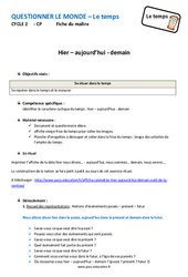 Hier - Aujourd'hui - Demain - Fiche de préparation : Primaire 1 - PDF à imprimer