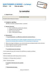 Semaine - Fiche de préparation : Primaire 1 - PDF à imprimer