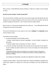 L'énergie - Sciences- Fiches Leçon : Primaire 4, 5 - PDF à imprimer