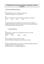 Problèmes liés aux mesures longueurs, contenances, volume - Exercices - 1 : Primaire 4 - PDF à imprimer