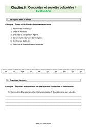 Conquêtes et sociétés coloniales - Examen Evaluation avec les corrections : Secondaire 2 - PDF à imprimer