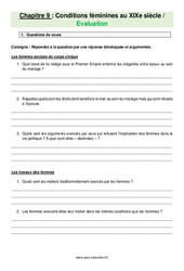 Conditions féminines au XIXe siècle - Examen Evaluation avec les corrections : Secondaire 2 - PDF à imprimer