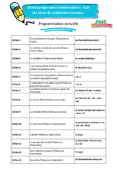 Dictées progressives hebdomadaires - Les héros de la littérature jeunesse - Programmation annuelle : Primaire 3 - PDF à imprimer