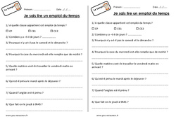 Emploi du temps - Exercices : Primaire 2 - PDF à imprimer