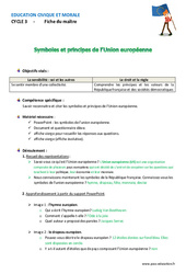 Symboles et principes de l’Union européenne - Séquence - Fiche de préparation : Primaire 4, 5 - PDF à imprimer