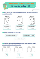La moitié des nombres inférieurs à 20 - Exercices corrigés : Primaire 1 - PDF à imprimer