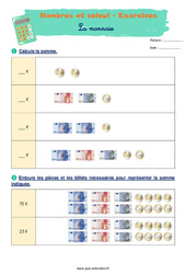 La monnaie - Exercices corrigés : Primaire 1 - PDF à imprimer