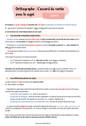 L’accord du verbe avec le sujet - Cours : Primaire 6 - PDF à imprimer