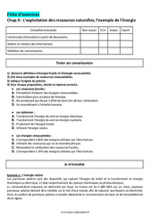 L'exploitation des ressources naturelles, l'exemple de l'énergie - Exercices corrigés : Secondaire 3 - PDF à imprimer