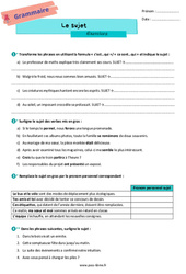 Le sujet - Exercices de grammaire pour la : Primaire 6 - PDF à imprimer