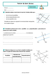 Position de deux droites - Exercices de géométrie pour la : Primaire 6 - PDF à imprimer