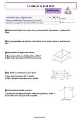 Le cube et le pavé droit - Examen Evaluation de géométrie pour la : Primaire 6 - PDF à imprimer