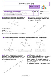 Symétrique d'un point - Examen Evaluation de géométrie pour la : Primaire 6 - PDF à imprimer