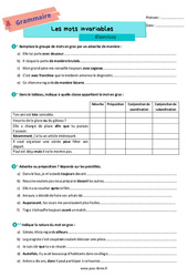 Les mots invariables - Exercices de grammaire pour la  : Primaire 6 - PDF à imprimer