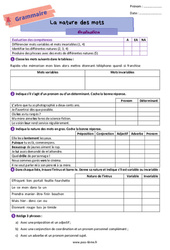 La nature des mots - Examen Evaluation de grammaire pour la  : Primaire 6 - PDF à imprimer