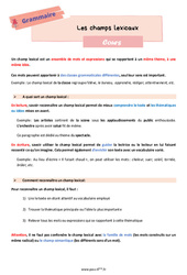 Les champs lexicaux - Cours de vocabulaire pour la : Primaire 6 - PDF à imprimer