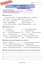 Homophones grammaticaux (a/as/à - on/ont/on n') - Examen Evaluation d'orthographe pour la  : Primaire 6 - PDF à imprimer