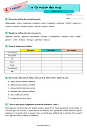 La formation des mots / famille de mots - Exercices de vocabulaire pour la  : Primaire 6 - PDF à imprimer