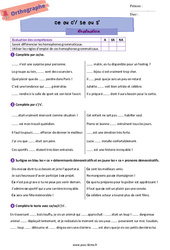 Homophones grammaticaux (ce ou c' se ou s') - Examen Evaluation d'orthographe pour la  : Primaire 6 - PDF à imprimer
