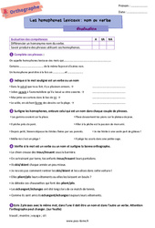 Les homophones lexicaux - Fiches nom ou verbe ? - Examen Evaluation d'orthographe pour la  : Primaire 6 - PDF à imprimer