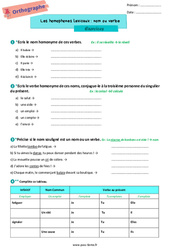 Les homophones lexicaux - Fiches nom ou verbe ? - Exercices d'orthographe pour la  : Primaire 6 - PDF à imprimer