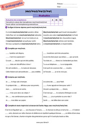 Homophones grammaticaux (Mes/mais/mets/met) - Examen Evaluation d'orthographe pour la  : Primaire 6 - PDF à imprimer