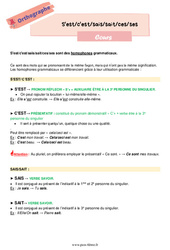 Homophones grammaticaux (S’est/c'est/sais/sait/ces/ses) - Cours d'orthographe pour la  : Primaire 6 - PDF à imprimer