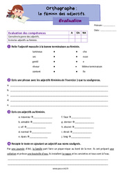 Le féminin des adjectifs - Évaluation d'orthographe : Primaire 3 - PDF à imprimer