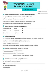 L'accord du verbe avec son sujet - Exercices d'orthographe : Primaire 3 - PDF à imprimer