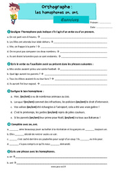 Les homophones grammaticaux on, ont - Exercices d'orthographe : Primaire 3 - PDF à imprimer