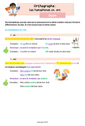 Les homophones grammaticaux on, ont - Cours, Leçon d'orthographe : Primaire 3 - PDF à imprimer