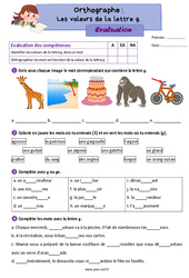 Les valeurs de la lettre g - Évaluation d'orthographe : Primaire 3 - PDF à imprimer
