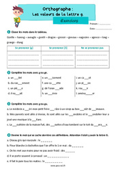 Les valeurs de la lettre g - Exercices d'orthographe : Primaire 3 - PDF à imprimer