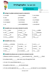 Son [s] - Exercices d'orthographe : Primaire 3 - PDF à imprimer