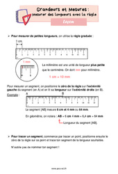 Mesurer des longueurs avec la règle - Cours, Leçon de grandeurs et mesures : Primaire 3 - PDF à imprimer