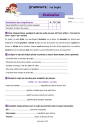 Le sujet - Évaluation grammaire : Primaire 3 - PDF à imprimer