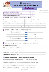 Les pronoms personnels sujets - Évaluation grammaire : Primaire 3 - PDF à imprimer
