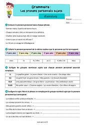 Les pronoms personnels sujets - Exercices grammaire : Primaire 3 - PDF à imprimer