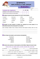 Noms propres ou noms communs - Évaluation grammaire : Primaire 3 - PDF à imprimer