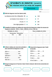 Connaitre les relations entre les unités de longueurs - Exercices de grandeurs et mesures : Primaire 3 - PDF à imprimer