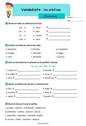 Les préfixes - Exercices de vocabulaire : Primaire 3 - PDF à imprimer