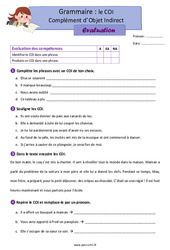 Le COI - Fiches complément d’objet indirect - Évaluation de grammaire : Primaire 4 - PDF à imprimer